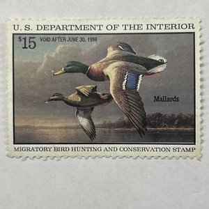 1995 1996 $15 Mallards Department Of Interior Migratory Bird Hunting Stamp - Picture 1 of 2