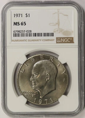 1971 Eisenhower Ike Copper-Nickel Clad $1 MS 65 NGC - Image 1 of 4