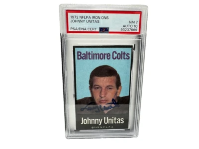1972 NFLPA Johnny Unitas Iron-Ons Autographed PSA/DNA Certified - NM 7, Auto 10  - Image 1 of 4