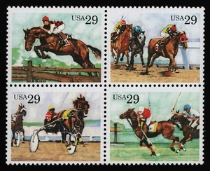 #2759a 29c Sporting Horses, Se-Tenant Block, Mint **ANY 5=FREE SHIPPING** - Picture 1 of 1