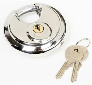 STAINLESS STEEL 70MM ROUND DISC STORAGE UNIT PAD LOCK & 2 KEYS BOX TRUCK #40295 - Picture 1 of 2