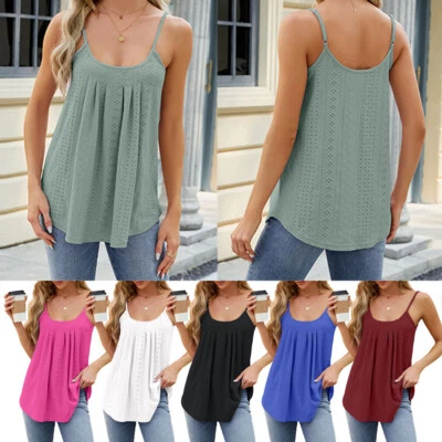 Women Loose Adjustable Spaghetti Camisoles Strap Flowy Tank Top Sleeveless Vest - Image 1 of 4