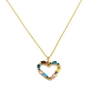 Collana Cuore in Argento 925 Placcato Oro e Pietre Colorate - Foto 1 di 4