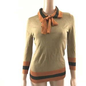 New York & Company F72 Womens Pullover Sweater Tie-Neck Striped Beige Size XS - Picture 1 of 9