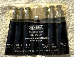 VINTAGE GENERAL HWD CO. JEWLERS 6 PC SCREWDRIVER SET MODEL NO. SPC-600 - Picture 1 of 8