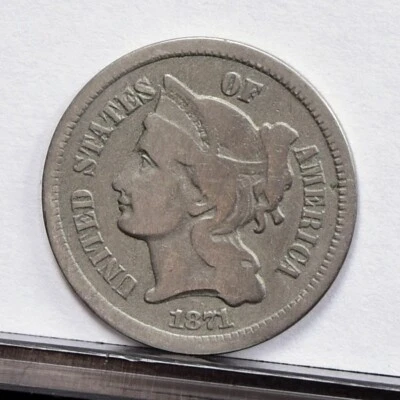 1871 Three Cent Nickel 3CN, Double Die Obv, FS-101 - VG (#57019-H) - Image 1 of 4