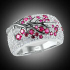 Women 925 Silver,gold Wedding Red Zircon Engagement Ring Fashion Jewelry Sz 6-10