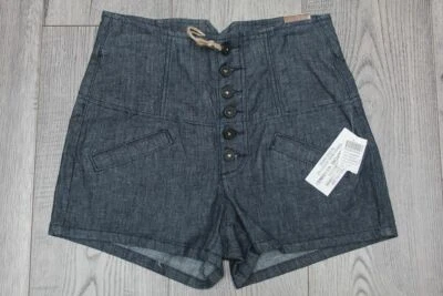 NUEVO CON ETIQUETAS Sexy ZANA DI Marinero CINTURA ALTA Enjuague Oscuro Estilo Vintage DENIM JEAN SHORTS 7 Foto 1 de 3