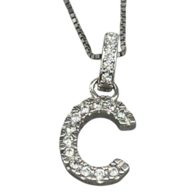 COLLANA UOMO E DONNA CHARM LACCETTO E CIONDOLO LETTERA C BRILLANTATA ARGENTO 925 - Immagine 1 di 4