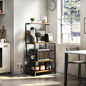 TC-HOMENY 4 Tier Kitchen Bakers Rack + Power Ports Microwave Stand Storage Shelf - Picture 1 of 12