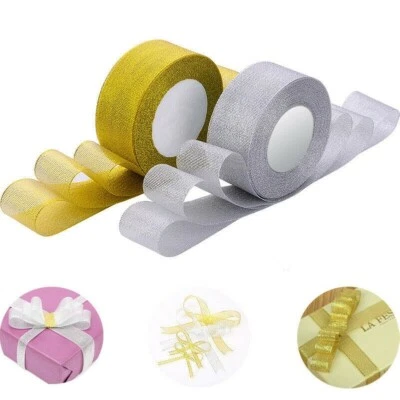10 Roll/Set Silver/Gold Silk Satin Ribbon Home Decor Gift Wrap Nail Beauty - Image 1 of 4