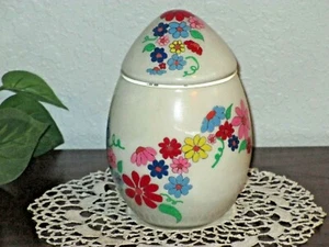 vintage hand painted 2-piece GLASS Easter EGG Jar Flowers - Bild 1 von 10