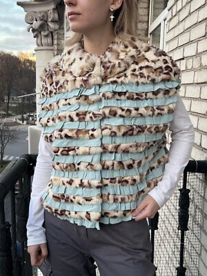 Manoush Rabbit Fur Vest Jacket Women Silk Cropped Size 36, S - Image 1 of 4