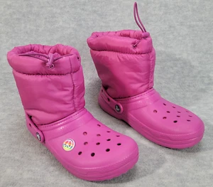 Crocs Boots Neo Puff Pull On Pink Snow Winter #207940 Big Kids J5 - Picture 1 of 10