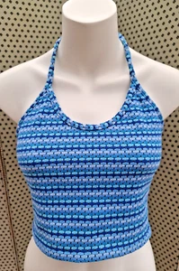 Miss Selfridge Vintage Y2K Blue Pattern Halter Neck Crop Top Party Cluby 12-14 - Picture 1 of 9