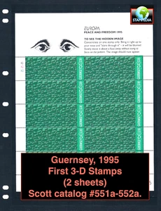 $16.50 Scott Value - 1995 GUERNSEY 3-Dimens. Stamps, Doves 2 sheet CV MNH NH UM - Picture 1 of 6