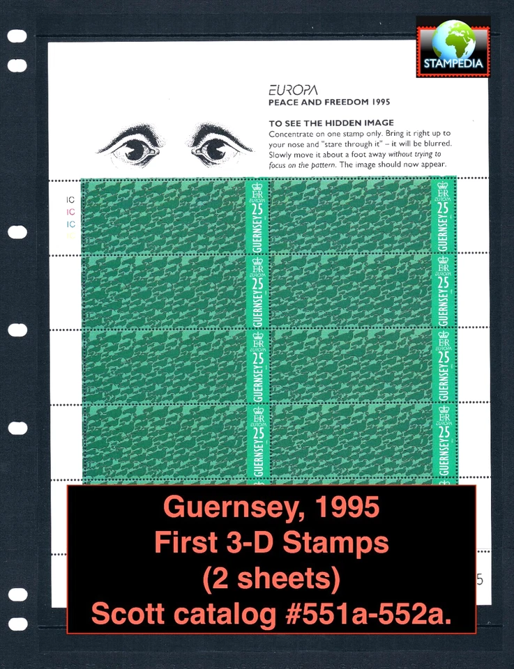 $16.50 Scott Value - 1995 GUERNSEY 3-Dimens. Stamps, Doves 2 sheet CV MNH NH UM - Image 1 of 4