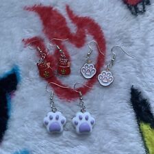 3x Cat Earring Bundle Earrings Hook Paw Print Kitty Kawaii