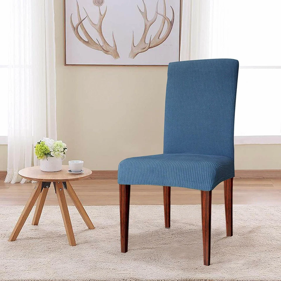 Denim Blue Fabric Polyester Knitting Jacquard Cushion Dining Chair Slipcover  - Image 1 of 4