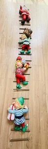 Vintage Nylon Puff Santa & 3 Elf Climbing 9 ft Rope Ladder Christmas Rare - Picture 1 of 12