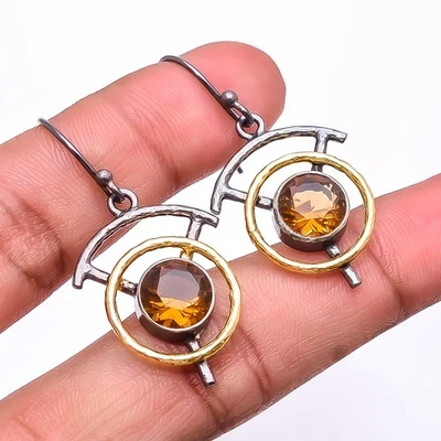 Pendiente ahumado de plata 925 hecho a mano enchapado en rodio negro y oro 1,64" E5 Foto 1 de 4