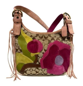 RARE COACH Y2K SIG C PINK FLORAL POPPY FOR PEACE HIPPIE MESSENGER BAG 7087 WOW! - Picture 1 of 1
