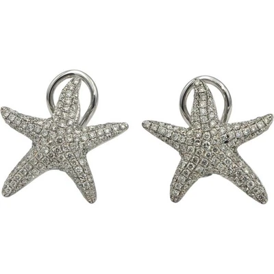 14k White Gold Round Diamond Pave Cluster Star Fish Earrings 1.20CT - Image 1 of 4