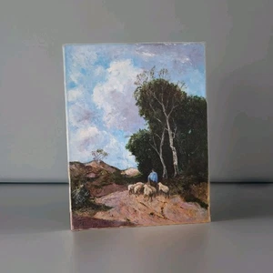 Peinture Huile Sur Toile Un Berger Et Son Troupeau Tableau Paysage Signé  - Imagen 1 de 13