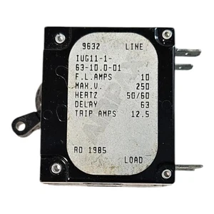 Airpax Sensata IUG11-1-63-10.0-0 10A 250V Circuit Breaker 9632 AD 1985 - Picture 1 of 6
