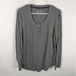 Eddie Bauer großes graues Schlaf Henley Oberteil Damen Langarm Pyjama Shirt Stretch - Bild 1 von 4