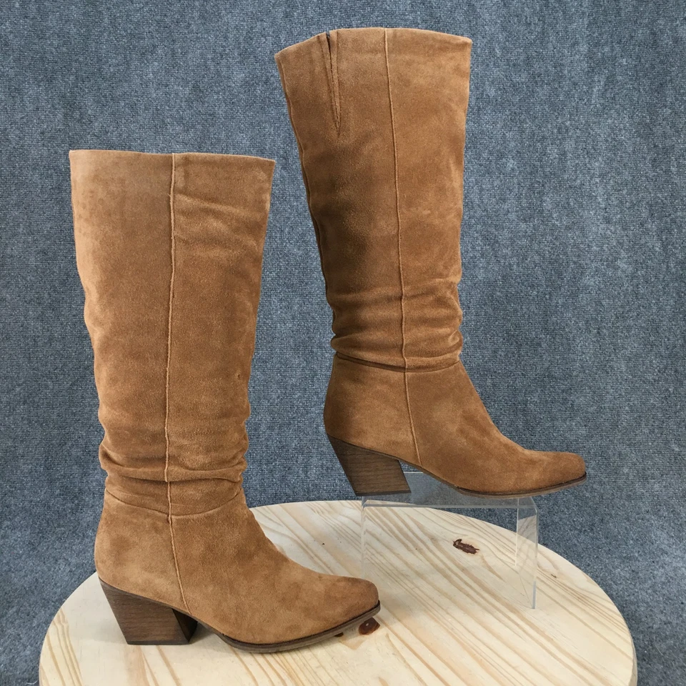 Crown Vintage Botas Mujer 10 M Marrón Devorah 2 Alto Montar Gamuza Tacones Pull On Foto 1 de 4