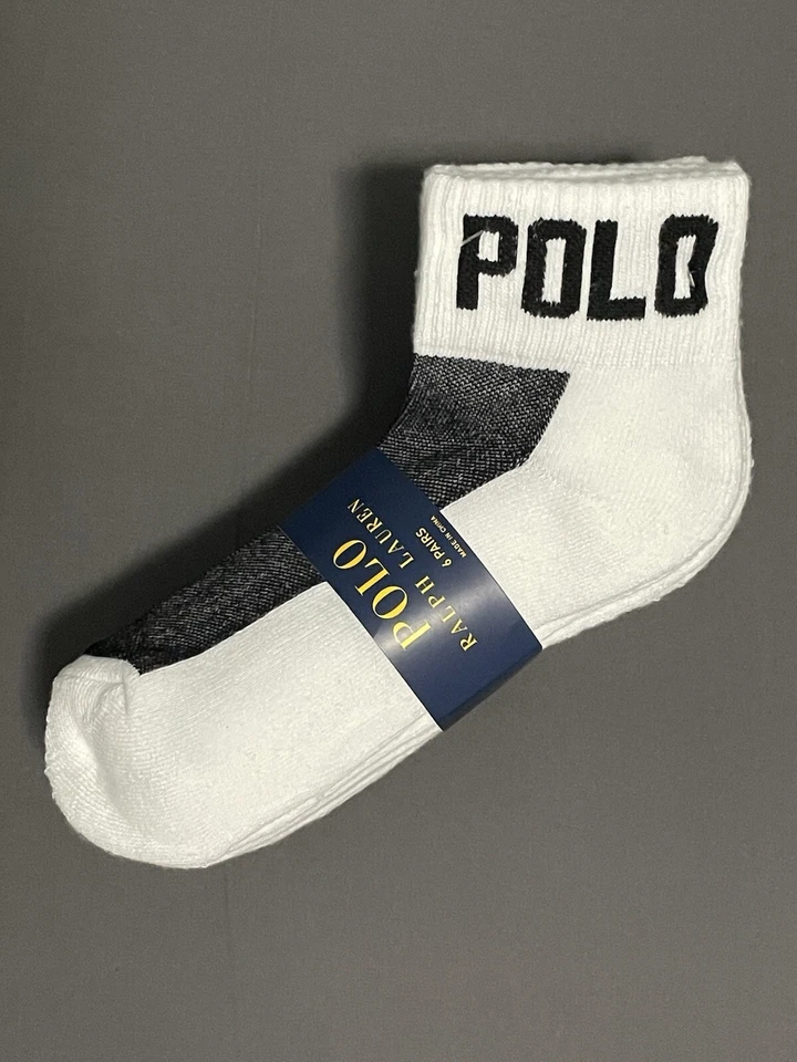 Paquete de 6 calcetines de cuarto de mezcla de algodón blancos Polo Ralph Lauren para hombre ZW724954PKN nuevos con etiquetas Foto 1 de 4