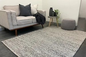 DARK GREY FLOOR RUG WOOL HAND WOVEN SCANDINAVIAN AREA RUG CARPET - 155 x 225 CM - Picture 1 of 6