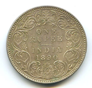 INDIA REINA VICTORIA UNA RUPIA 1890 C CALCUTTA KM 492 - Imagen 1 de 2