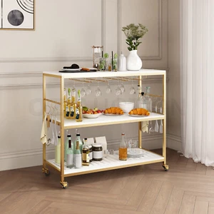 Kitchen Island Trolley Portable Bar Cart Wine Rack Drinks Glass Bottle Holder - Picture 1 of 10