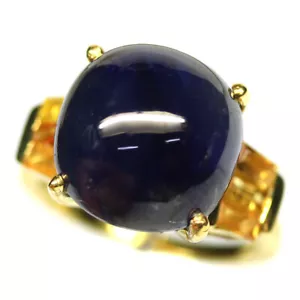 925 Plata de Ley 13 x 14 Mm. Zafiro Azul&Citrino Amarillo Anillo Tamaño 7.25 - Imagen 1 de 4