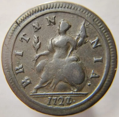 1721/0 Great Britain 1/2 Half P. Early Die State Strong Overdate Mint Error 3U - Image 1 of 3