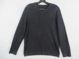 Apt 9 Mens Sweater Medium M Black 100% Cashmere Knit Rib Pullover Long Sleeve - Picture 1 of 9