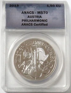 2013 SILVER AUSTRIA 1,50 EURO PHILHARMONIC 1 OZ COIN ANACS MS 70 - Picture 1 of 2