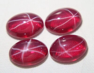 40+ Ct 6 Rays Certified Star Ruby Cabochon Loose Gemstone Pair 14x10 mm - Image 1 of 4