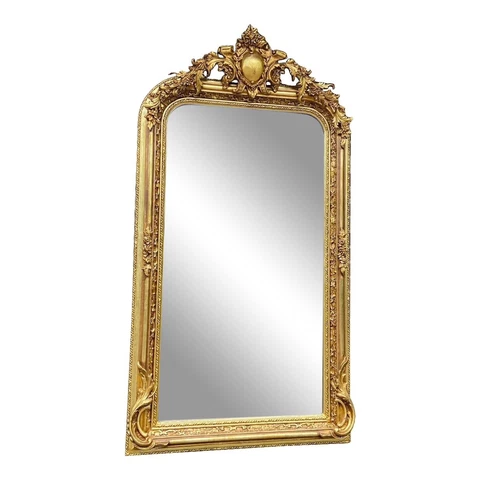 French Louis XVI Style Antique Gold Finish Full Length Mirror Cover