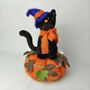Halloween 13" Cat on Pumpkin Plush Stuffed Animal Decor Figure Centerpiece Gift - Picture 1 of 11