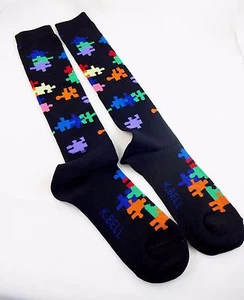 Puzzle Piece Knee Socks Ladies 9-11 Autism Awareness K. Bell Single Pair - Picture 1 of 5