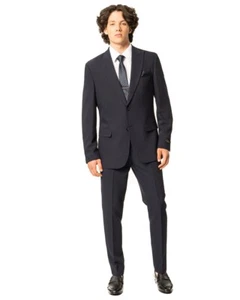 Slim Fit Mens Suit 2 Button Peak Lapel Navy Blue Semi Stretch 9936 AZAR MAN - Picture 1 of 8