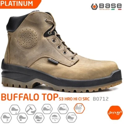 BASE PLATINUM SCARPE LAVORO ANTINFORTUNISTICA BUFFALO TOP S3 HRO HI CI SRC B0712 - Immagine 1 di 4