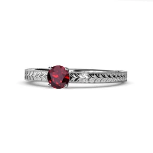 Ruby Engraved Solitaire Engagement Ring 0.95 Carat in 14K Gold JP:67172 - Picture 1 of 4
