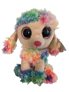 Ty Beanie Boos - RAINBOW the Tie Dyed Poodle Dog Plush Stuffed 6" 2017 - Picture 1 of 4