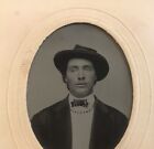 Antique Tintype Handsome Unique Looking Man Tinted Framed Civil War Era
