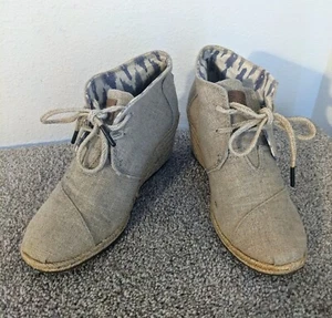 TOMS TAN DESERT ZEPPA TELA ESPADRILLAS STIVALETTI STRINGATI DONNA TAGLIA 6,5M - Foto 1 di 10