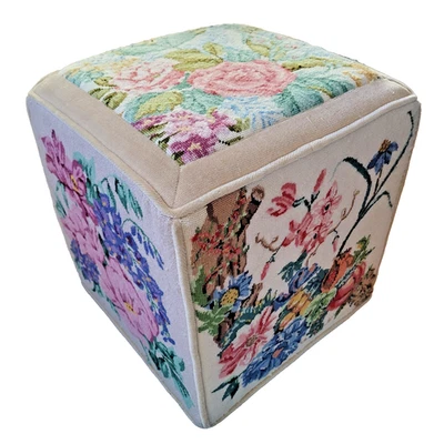 Estofamento OOK Cube 5 painéis antigo feito à mão floral apoio para os pés bordado - Imagem 1 de 4
